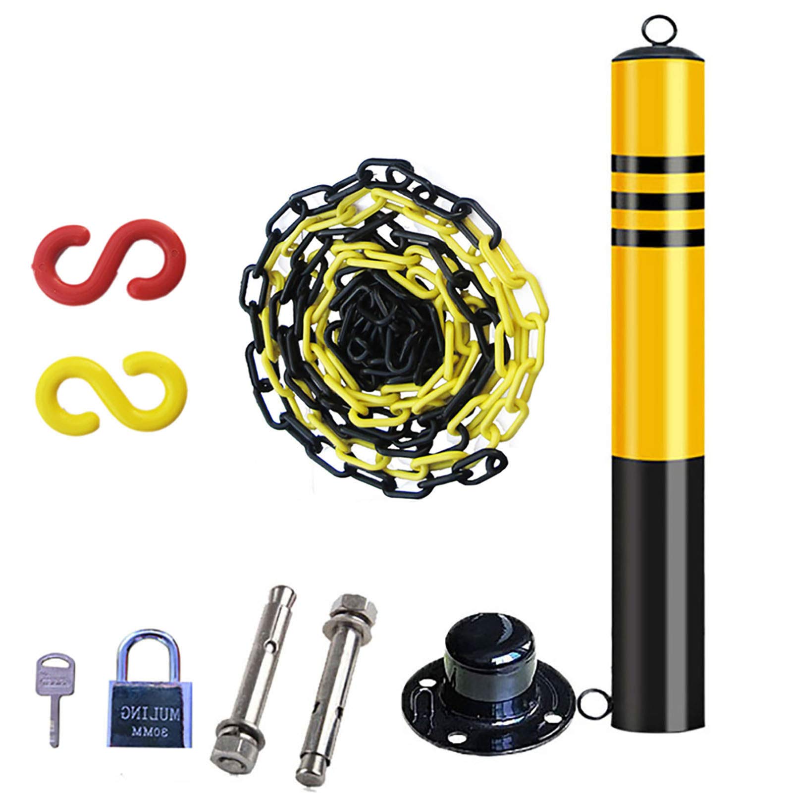 OLSKFUH Security Posts For Driveways Barriers And 5M Plastic Chain Barrier Set, Parking Bollards With Hanging Ring And Reflective Tape That,750 × 76mm