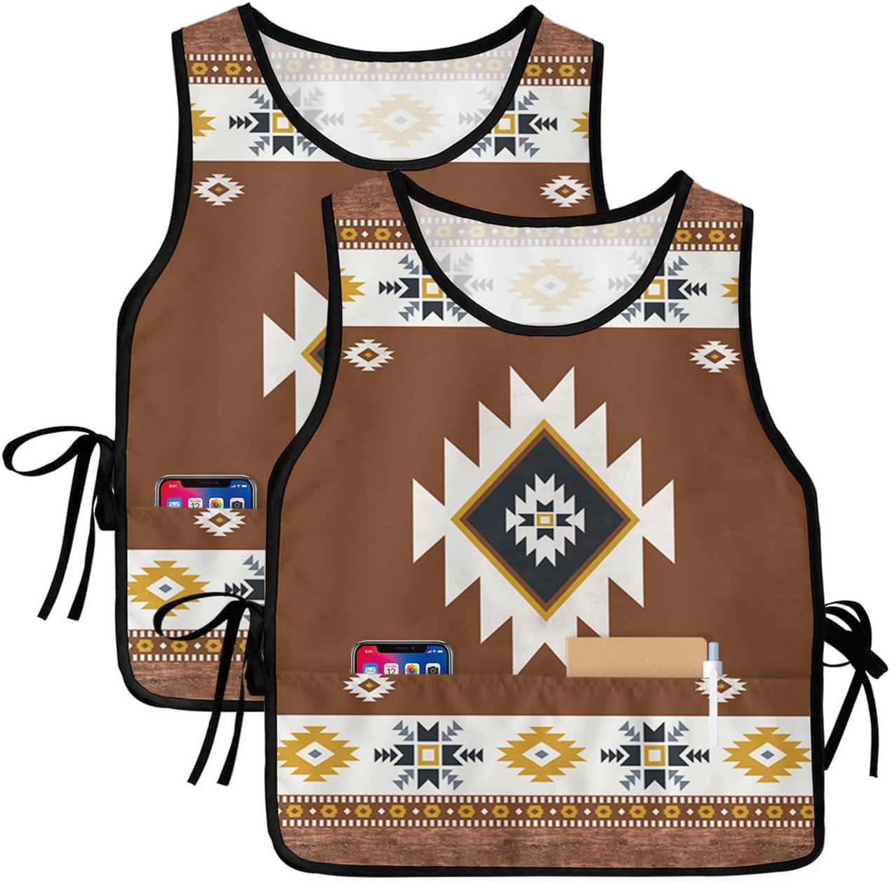 Bohemia Southwest Cobbler Aprons with 2 Pockets for Women Men, Rustic American Native Tribal Geometric Brown