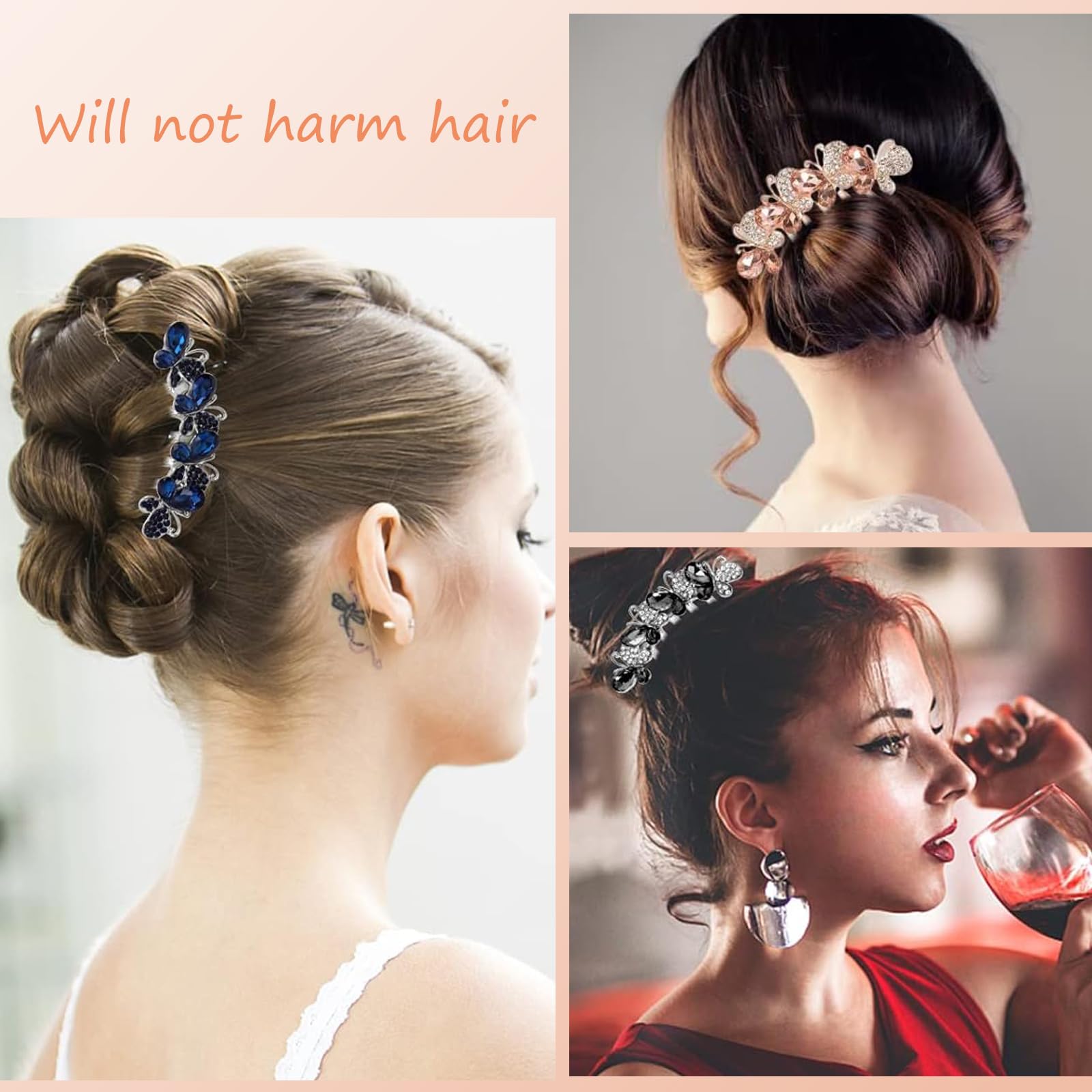3 Pezzi Strass Pettine Cristallo - Farfalle e Fiori per Capelli da Sposa - Accessorio con Strass per Donne e Ragazze