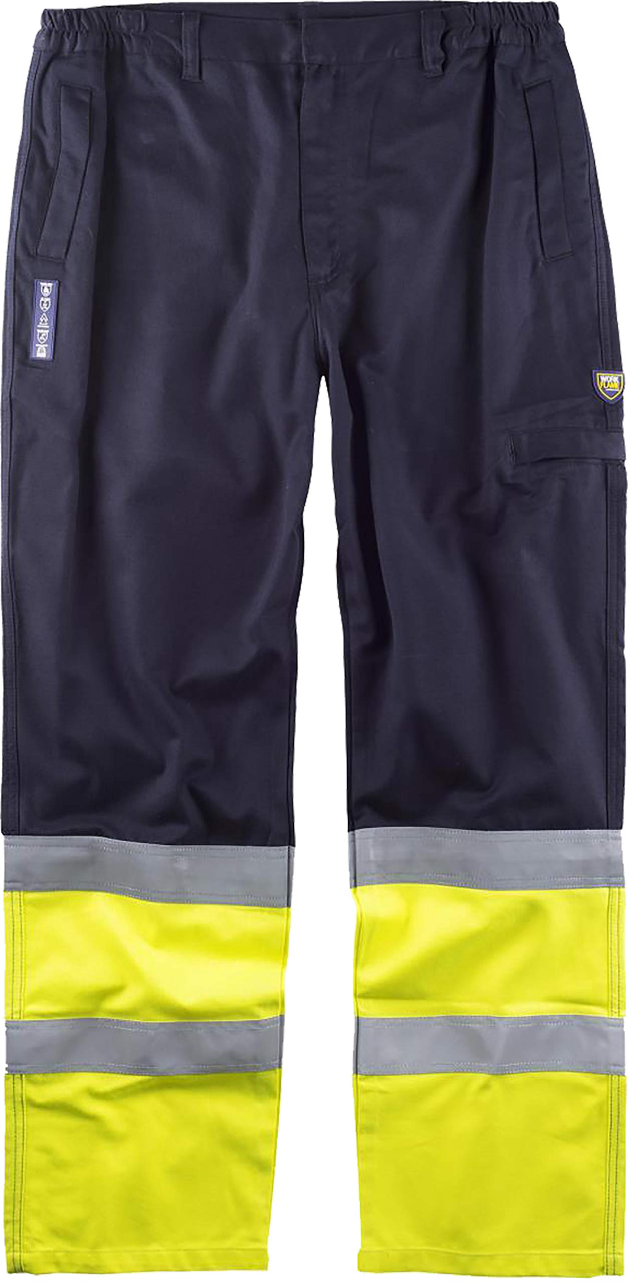 WORKTEAM Pantalón Ignífugo y Antiestático Alta Visibilidad, Tejido Modacrílico, Protección Soldadura Arco Eléctrico y Químicos, Cintas Reflectantes, Multibolsillos, Unisex