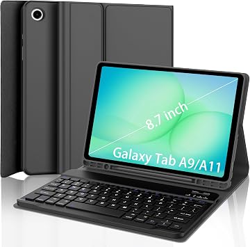 OYOSUOGG for Samsung Galaxy Tab A9/A11 Case with Keyboard 8.7 inch, Magnetic Detachable Wireless Keyboard, Multi-Angle Stand Folio Cover with S Pen Holder for Samsung Tablet A11/A9 8.7 2025/2023