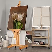 Vista 7 de VISWIN Caballete de estudio resistente, soporta lienzo de hasta 71 pulgadas, se inclina plano y móvil, soporte grande ajustable de madera de haya