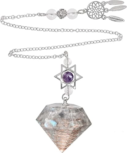 Rockcloud Péndulo de piedra para meditación de división de radiestesia, reiki, curación, equilibrio de energía con atrapasueños, labradorita
