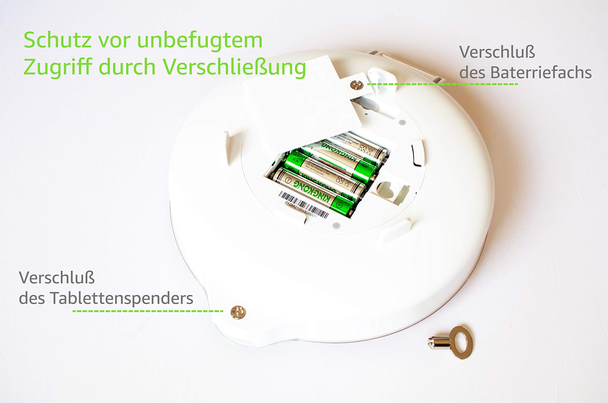 Automatischer Tablettenspender, Elektronische Tablettenbox mit 9x Alarm, Transparent-Matter Deckel, Modell 2021, Deutsche Ringe, Hilfsmittel Demenz