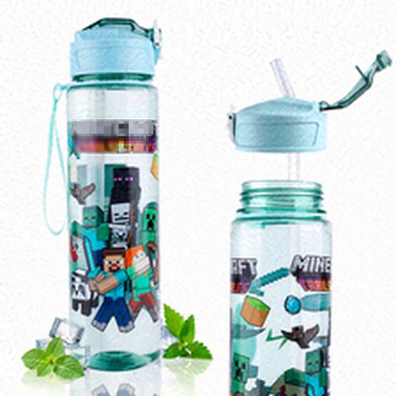 Vilntrosia 750ML/25OZ Water Bottle with Straw,Double-Sided Cartoon Pattern Girls Boys Water Bottle,Leakproof Kids Water Bottles With Handle,Drinks Bottle for School,Camping,Travel,Party
