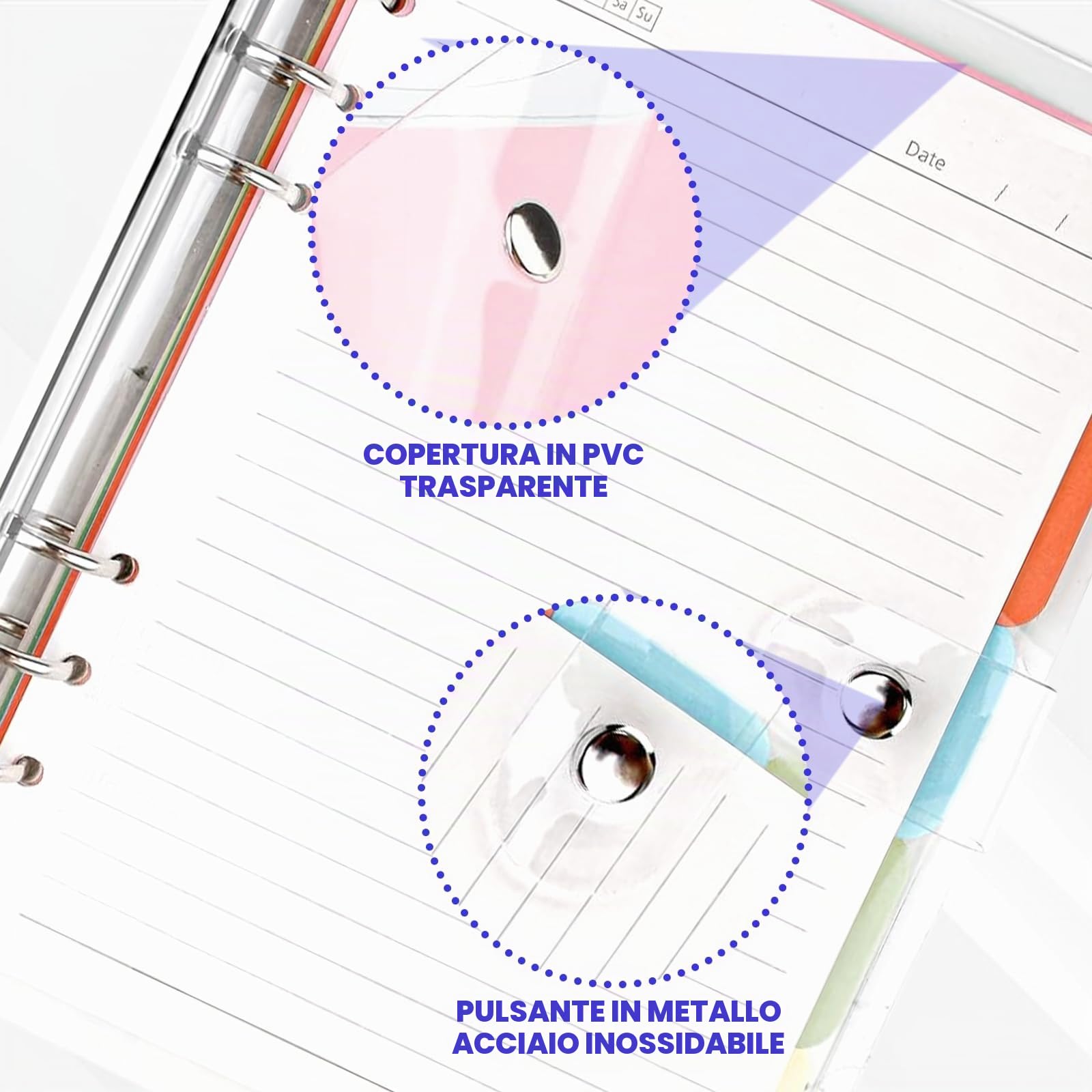 Raccoglitore ad Anelli A5 Trasparente in Morbido PVC - Notebook Ricaricabile Con 6 Anelli Rotondi, Carta di Riempimento e Divisore per Ufficio