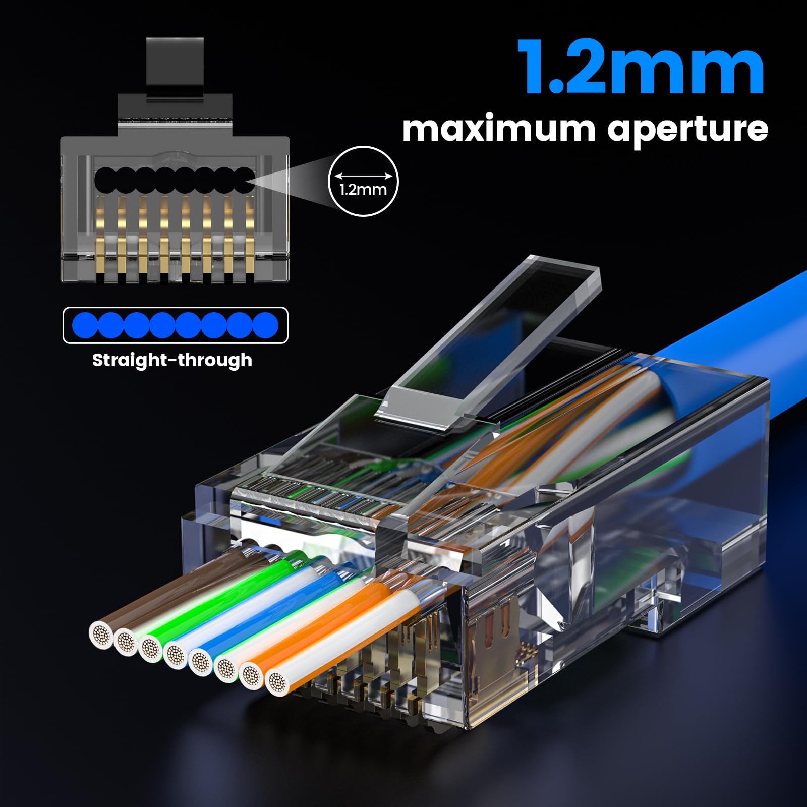 MOGOOD Cat 6 Pass Through Connettori RJ45 10Gbps, 50 Pezzi Ethernet Modulari Cat 6, Connettori RJ45 ad Alte Prestazioni, Adatti per 24 Cavi Ethernet AWG