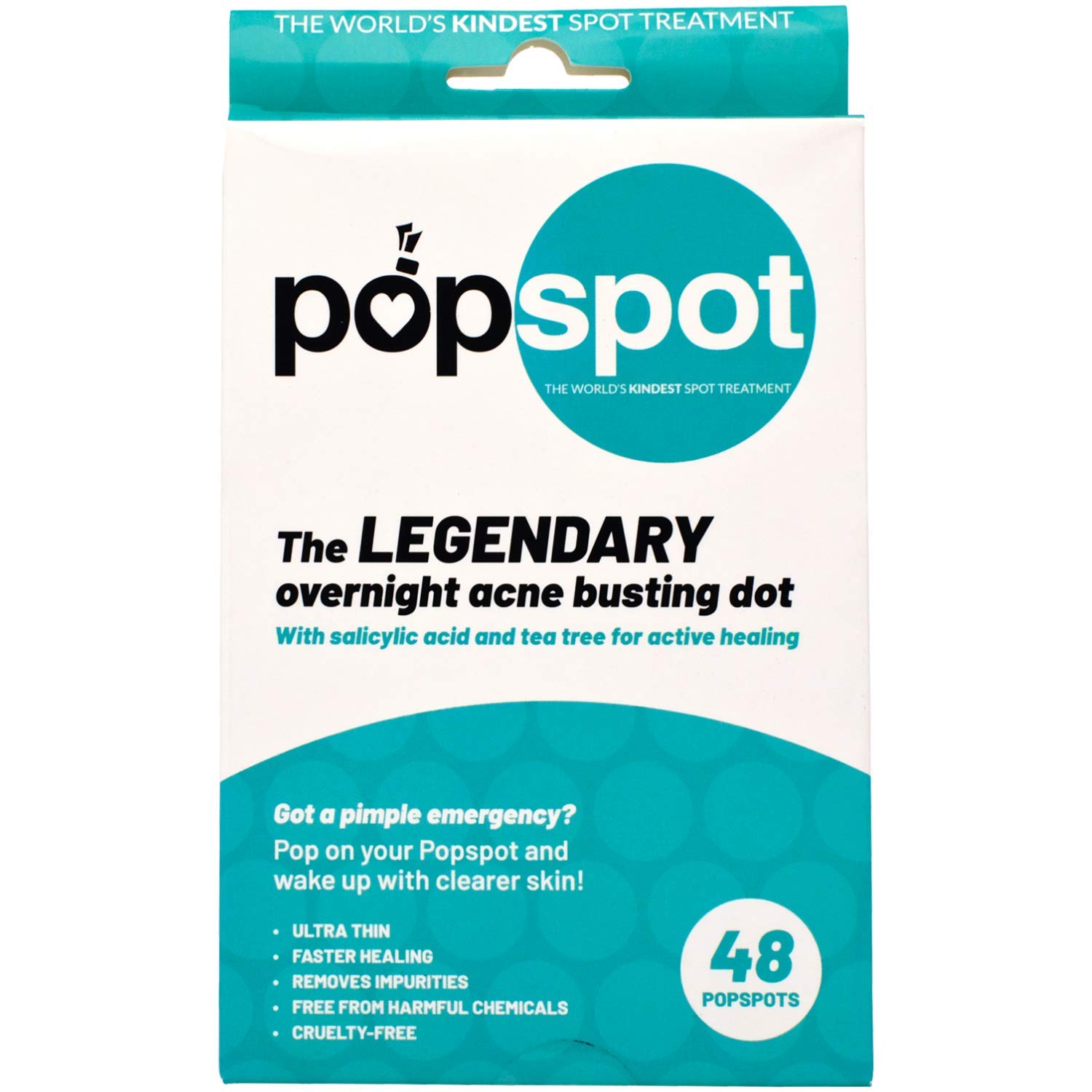 POPBAND Spot Patches Acne Treatment - Treat Spots Overnight, Invisible, Ultra Thin - 48 Clear, Hydrocolloid Dots with Salicylic Acid & Tea Tree Oil