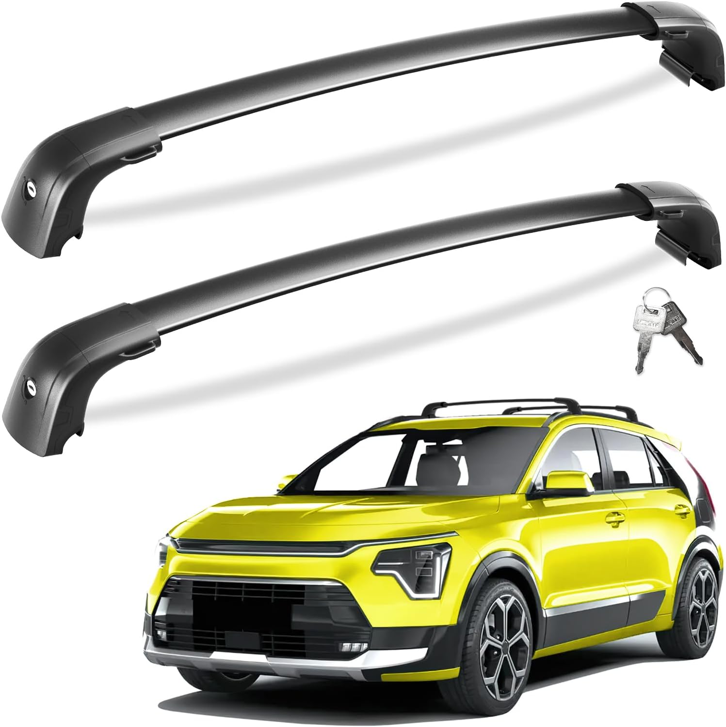 Tuyoung 220lbs Lockable Roof Rack Cross Bars Compatible with Kia NIRO 2023 2024 2025 2026 with Flush Side Rails, Heavy Duty Aluminum Anti Theft Black Roof Rails Crossbars Rooftop Cargo Carrier Luggage