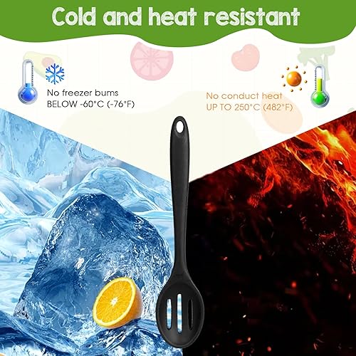 Miniatura 3 de Juego de 2 cucharas de cocina de silicona de 8 pulgadas, grandes cucharas antiadherentes ranuradas, utensilios de cocina resistentes al calor, para