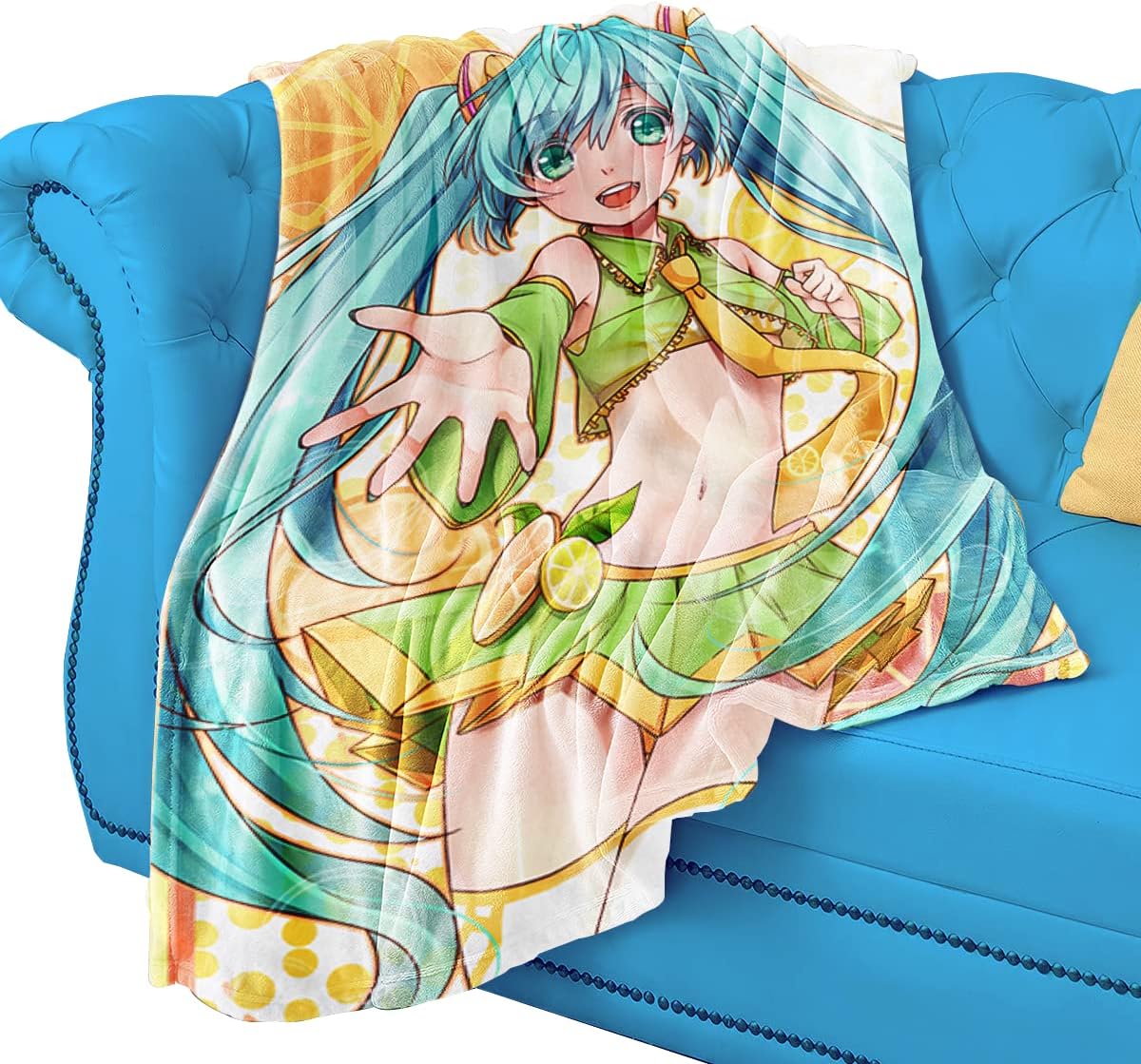 Hatsune Miku Fleece Throw Blanket | Featuring Hologram Citrus Hatsune Miku | Plush Thow Fleece Bed Comforter 45 X 60 inches