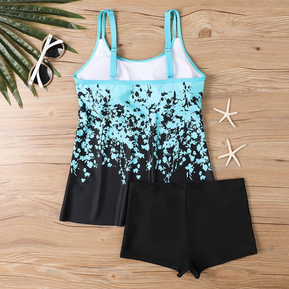 Women's Plus Size Floral Tankini Swimsuit with Shorts