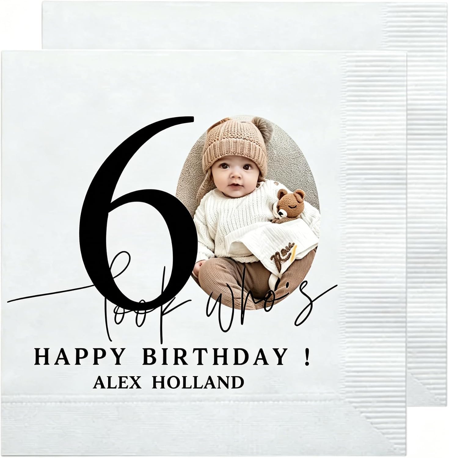 30-1000 Pcs Custom Photo Cocktail Napkins, 3 Ply Personalized Paper Napkins, Funny Birthday Anniversary Wedding Milestone Party Decor (60th)