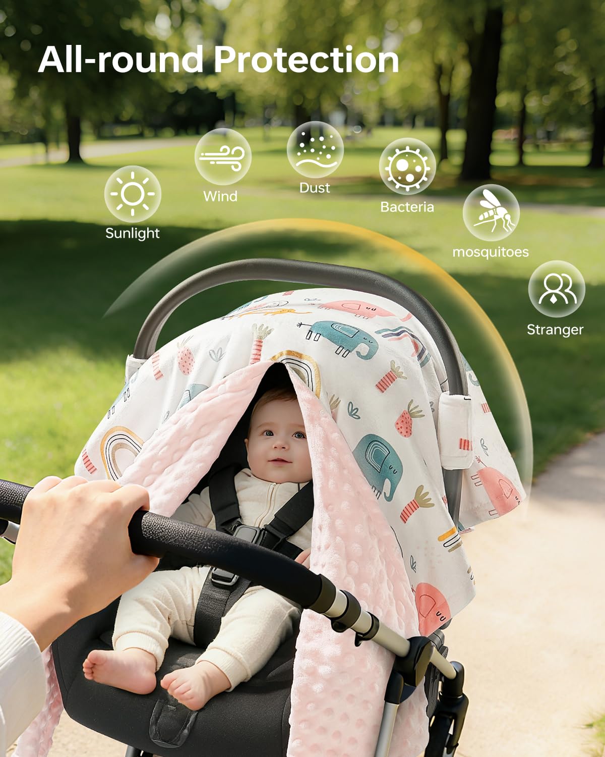 Baby Car Seat Cover - Ultra Soft Minky Infant Car Seat Canopy with Snap Peekaboo Opening, Multi-Use Stroller Cover, Nursing Cover & Plush Baby Blanket for Boys Girls (Multi)
