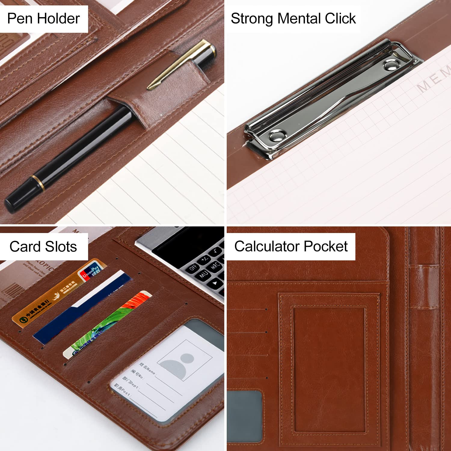 Podazz Portfolio A4 en Cuir PU, Dossier Presse-papiers A4, Conferencier Cuir Porte Documents, pour Réunion, Bureau, Ecole, Brun