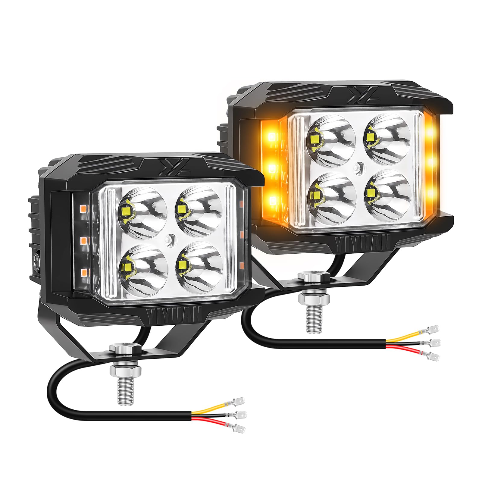 PICAA Phare de Travail Led Stroboscopique, 2pcs 4 pouces 60W Ambre Blanc