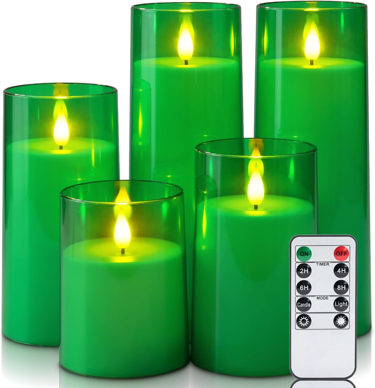 Homemory Flameless Candles Set of 5, Green