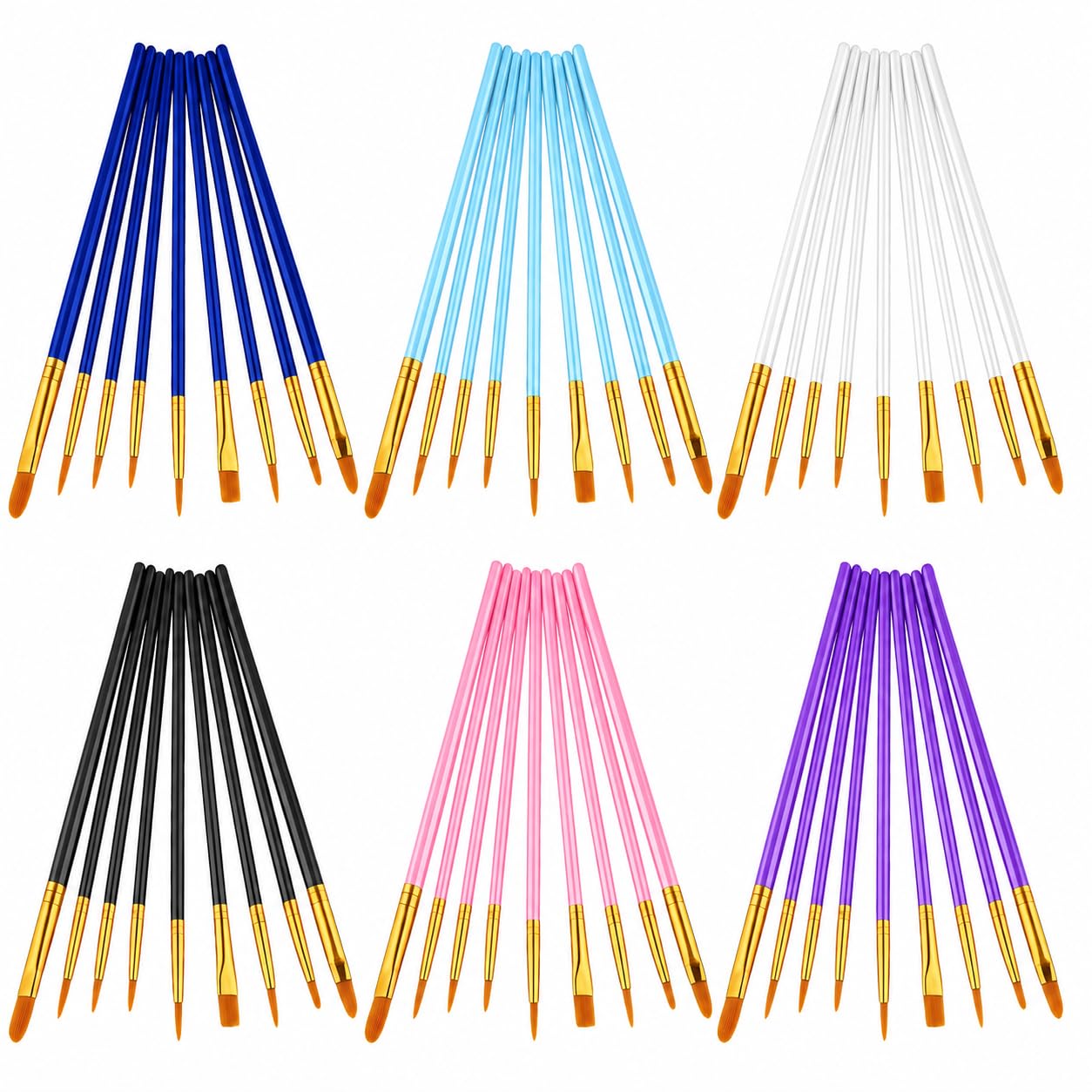 60 PCS Nylon Hair Paint Brushes Set, Art Painting Flat Brush, Face Nail Art, Kids Paint Brusches with Watercolor Oil Acrylics for Decorations, Models, Figurines