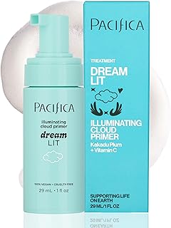 Pacifica Dreamlit Illuminating Foaming Primer with Vitamin C & Hyaluronic Acid – Hydrating Brightening Face Makeup Base for Glowing, Long-Lasting Foundation Wear – 1 fl oz Clean Beauty Vegan Formula