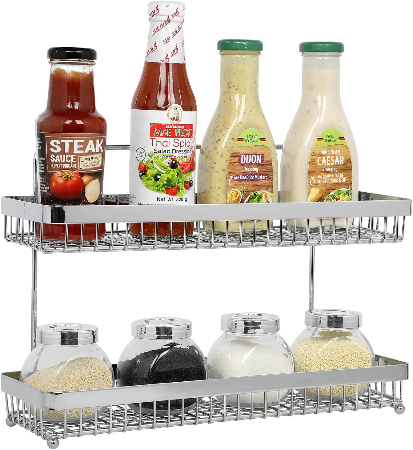 Amazon.com: MyGift Wall Mounted 2 Tier Silver Tone Metal Spice Jar ...