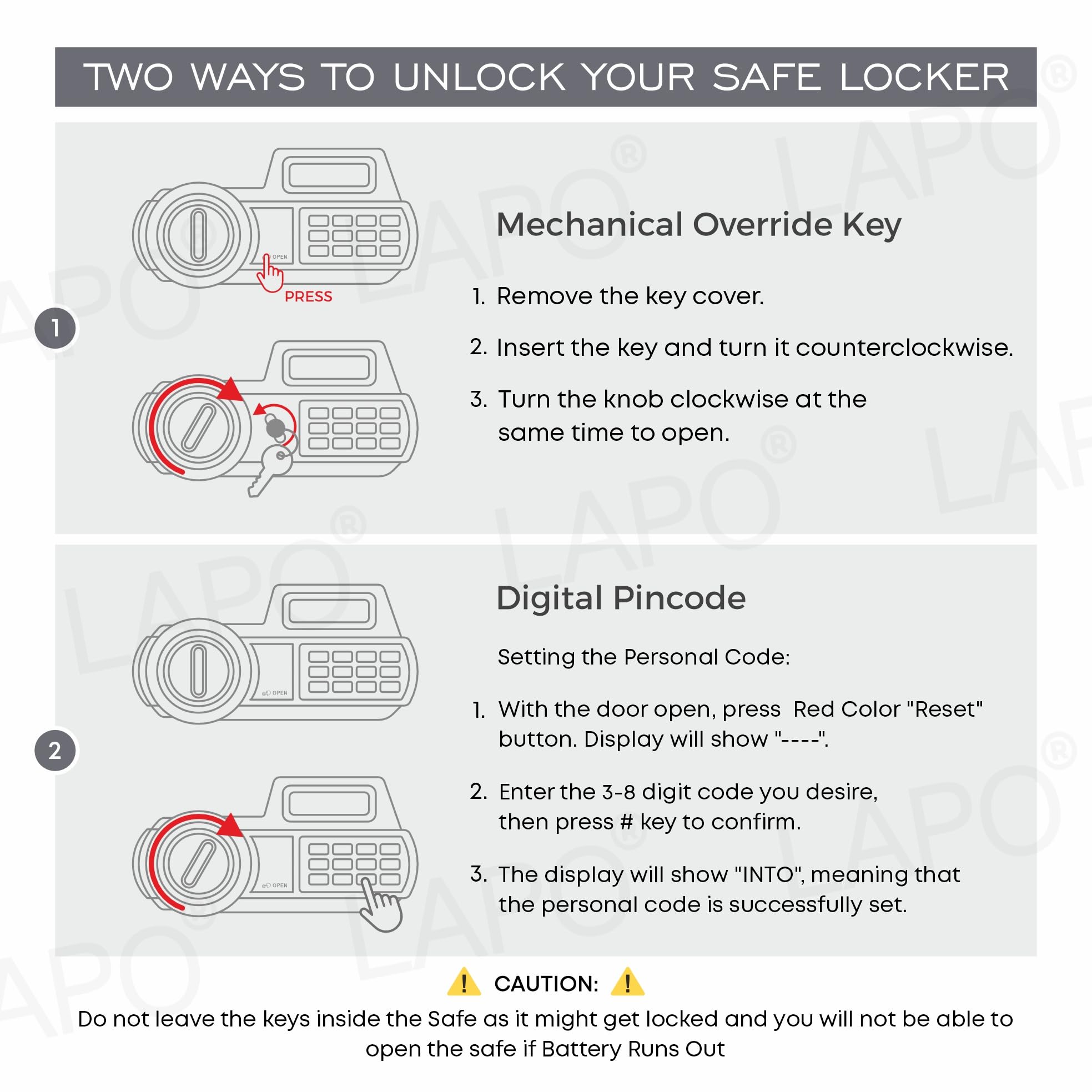 LAPO Safety Locker Box for Home, Safe Locker with Electronic Keypad & Emergency Keys with LCD Display, Tijori Box for Home, Office, Bedroom, 2 Year Warranty (Alloy Steel, 10 Liter, Weight-4.8 Kg,Grey) 3