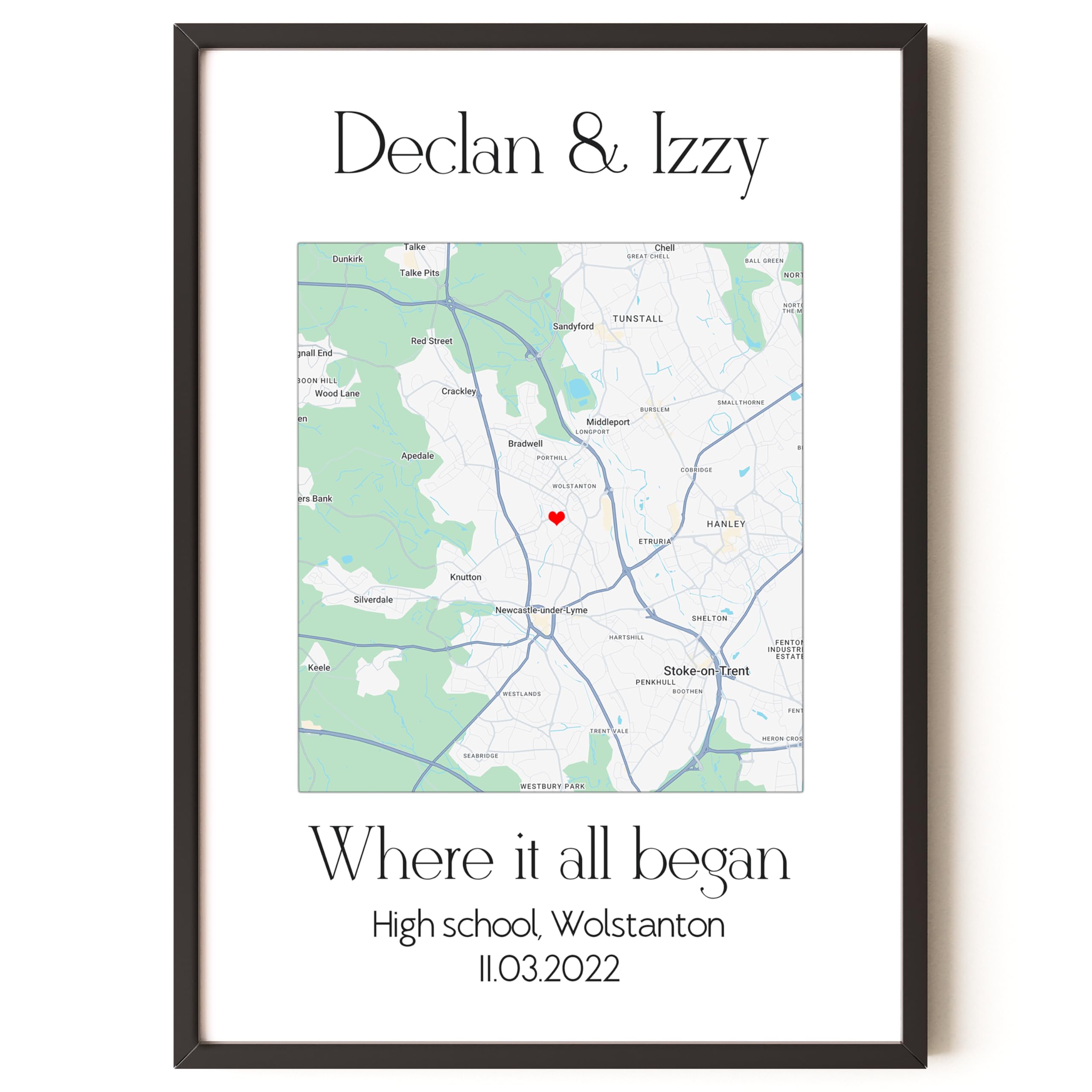 LCC Designs Personalised Where We Met Map Print – Custom Location Poster with Names, Date and Message, First Date Gift, Wedding Location Wall Art, Anniversary Couple Keepsake