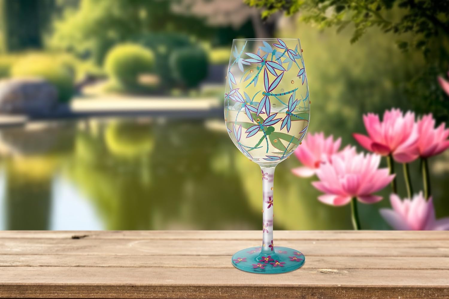 Enesco Lolita Dance of the Dragonflies Hand-Painted Artisan Wine Glass, 15 Ounce, Multicolor - Image 9