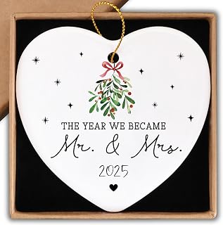 Wedding Shower Gifts For Couple 2025 Newlyweds Christmas Ceramic Ornament Keepsake Sign Heart Plaque The Year We Became Mr. & Mrs. Bridal Shower Party Just Married Gifts Decorations
