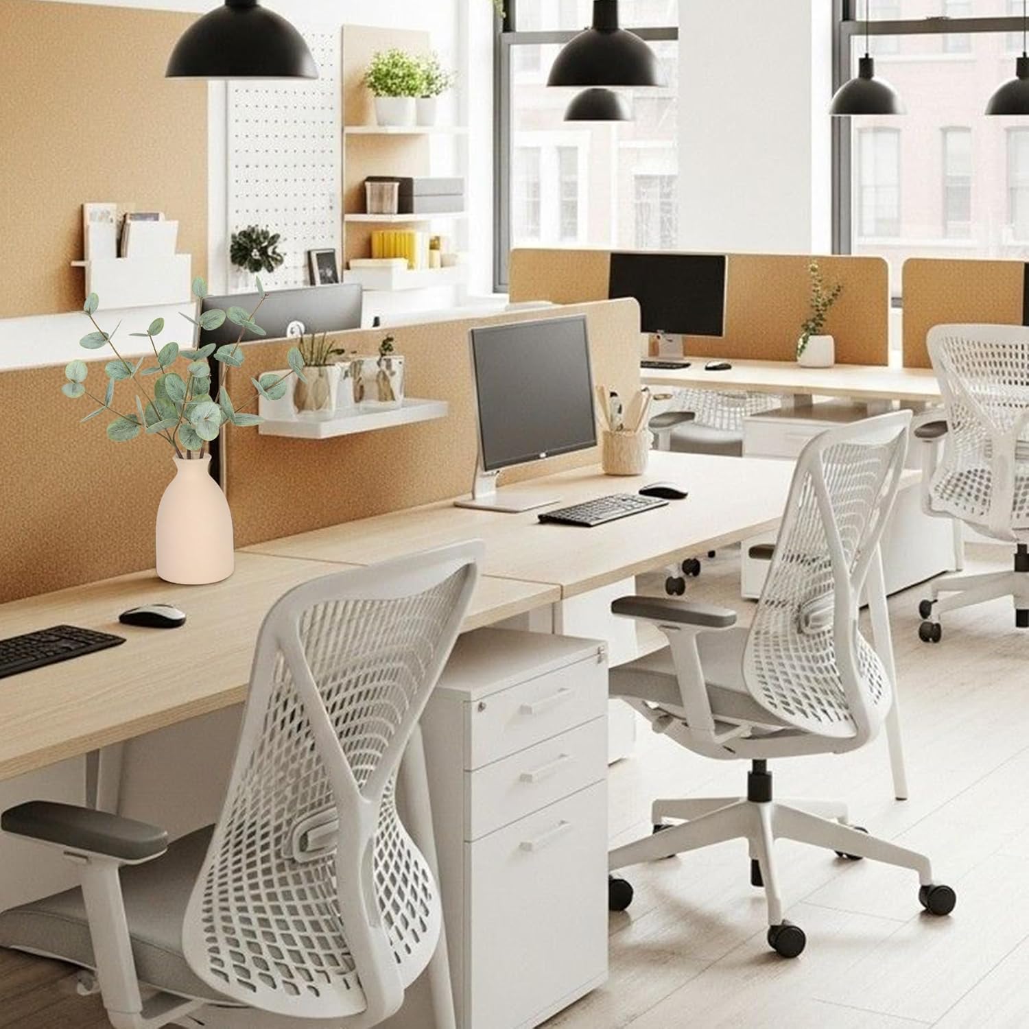 17" Artificial Eucalyptus Stems Potted Plant,Realistic Indoor Greenery Fake Eucalyptus Plants with Vase,Small Minimalist Faux Bathroom Desk Plants in Vase for Home Office Shelf Decor