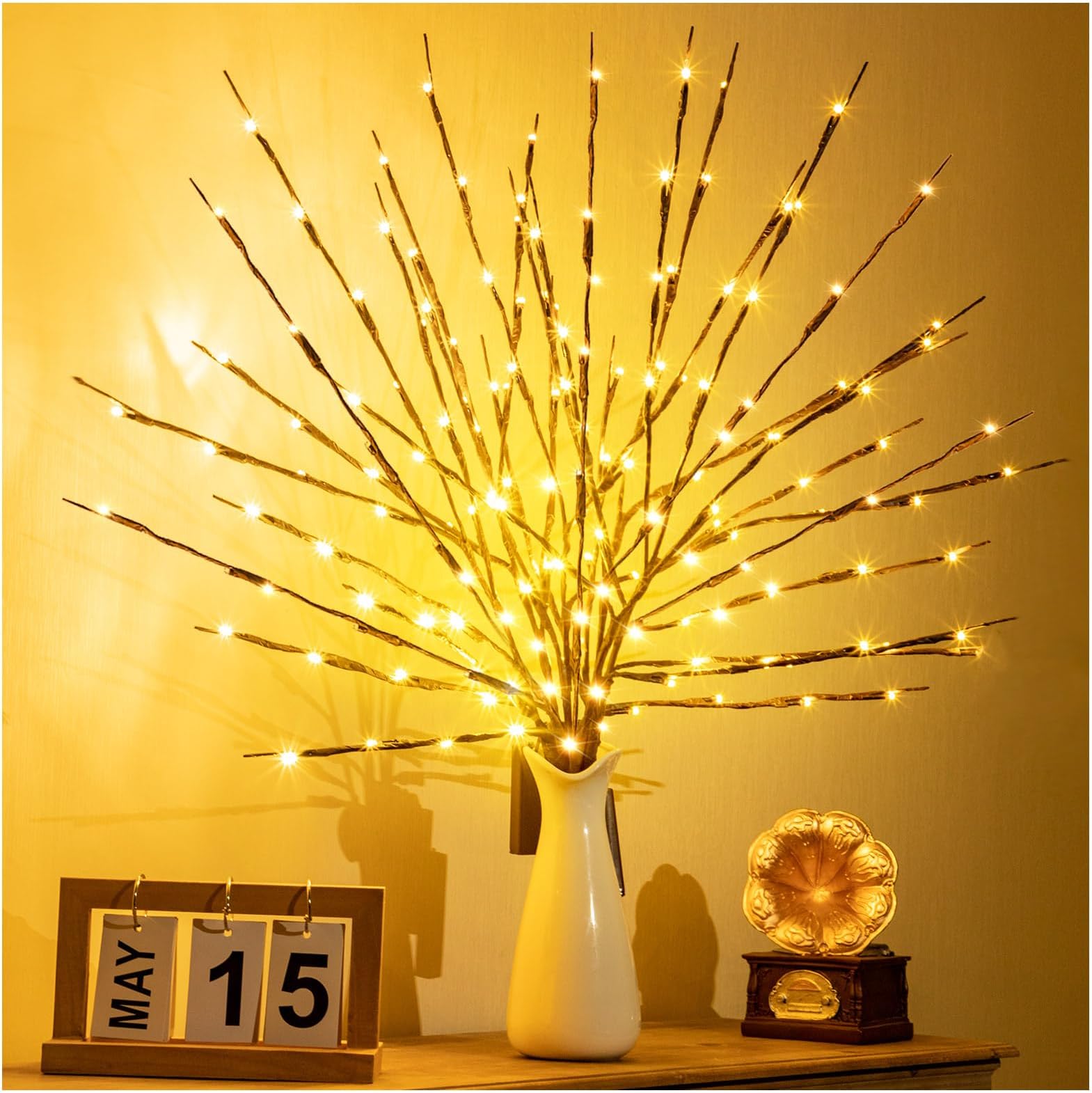KXCOFTXI 1PCS Lighted Twigs, Lighted Branches with 20 Bright Bulbs, Prelit Branches, Lighteds Tree Branche for Indoor, Lights Battery Operated for Home Romantic Decoration, 30 Inch (Warm Yellow)