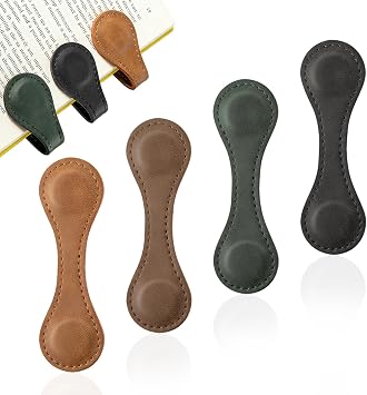 4 PCS Magnetic Leather Bookmarks | Anti-Loss Page Markers for Book Lovers Teachers Men Women | Elegant Gift Box Light/Dark Brown, Vintage Green, Black