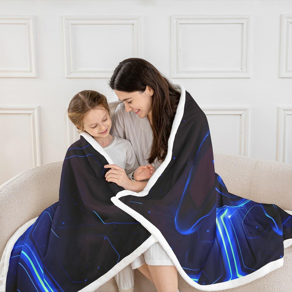 Feelyou Kids Teens Boys Video Game Sherpa Blanket Game Console Fleece Throw Blanket for Kids Blue Gaming Geometric Plush Blanket Gamer Fuzzy Blanket for Sofa Bed Couch 40"x50"