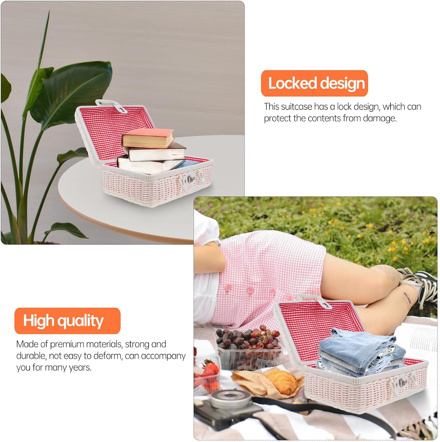 White Handwoven Case Simulated Rattan Storage Box with Polyester Lining, Plastic Retro Storage Basket to Protect Contents and Keep Your Home Tidy and Organized Random Color