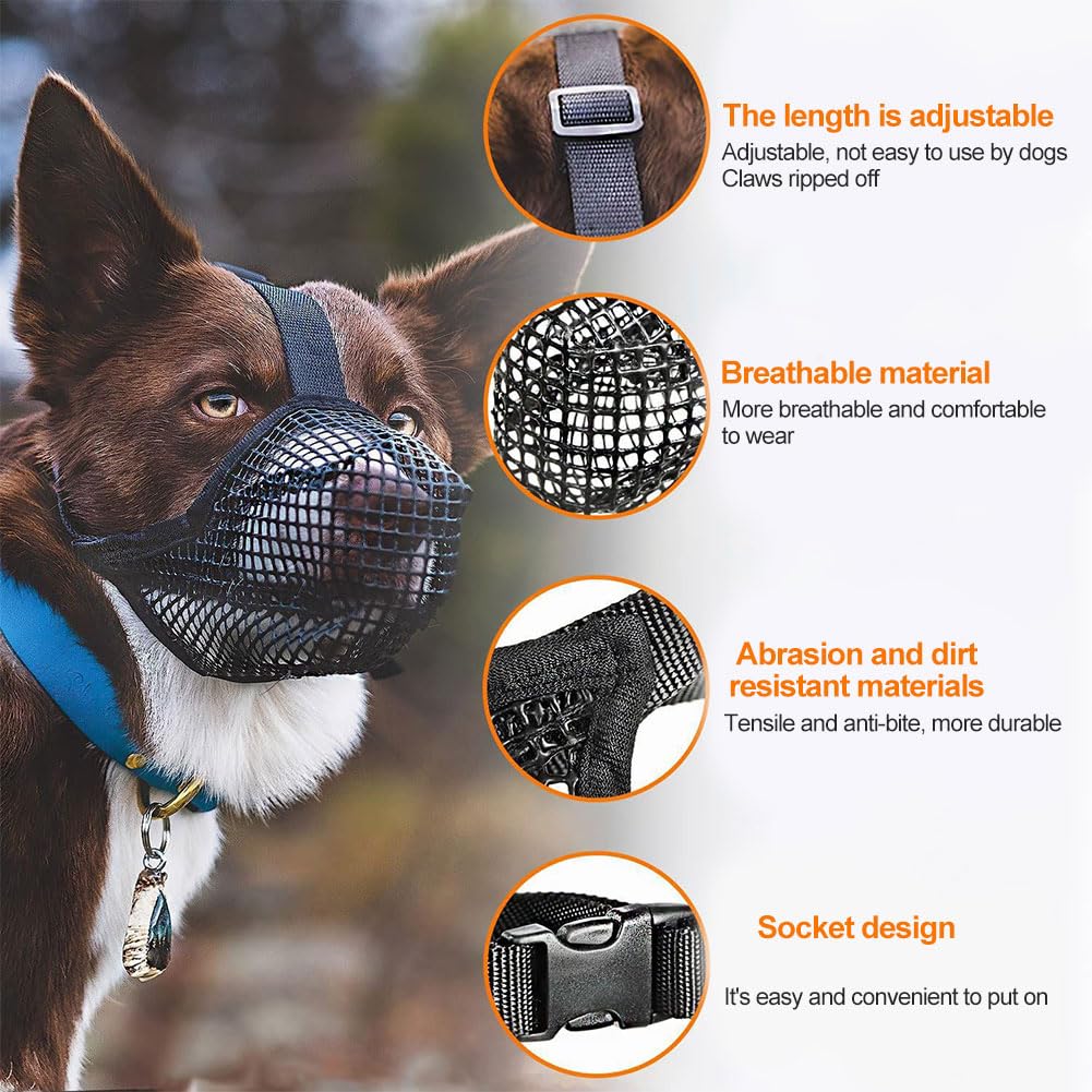 Muselière Pour Chien En Maille Douce - Taille L - Empêche Morsure, Permet Haleter Et Boire - Réglable - 7