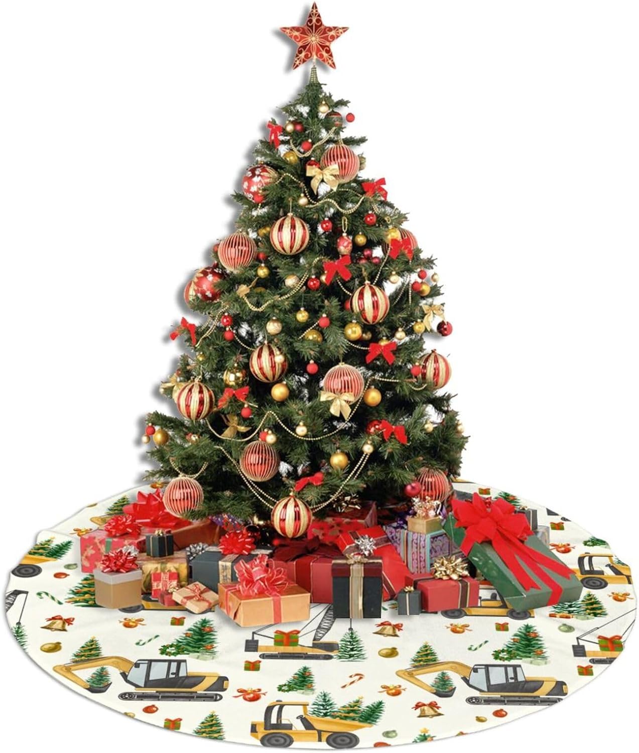Construction Equipment Christmas Tree Skirt 36 inches Holiday Decor with Excavators Xmas Mat Farmhouse Holiday Party New Year Supplies Ornaments Decorations for Mini Small Pencil Big Trees image 3