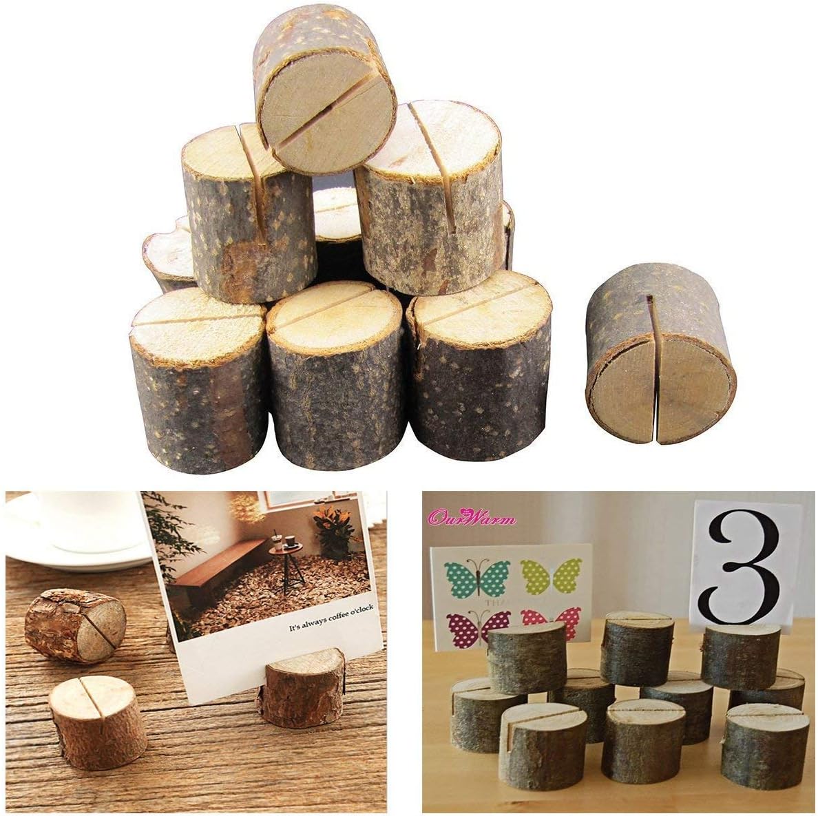 Faylapa 10pcs Rustic Wood Clip Holder DIY Wedding Name Place Table Number Card Holders,Chrsitmas Party Home Decor