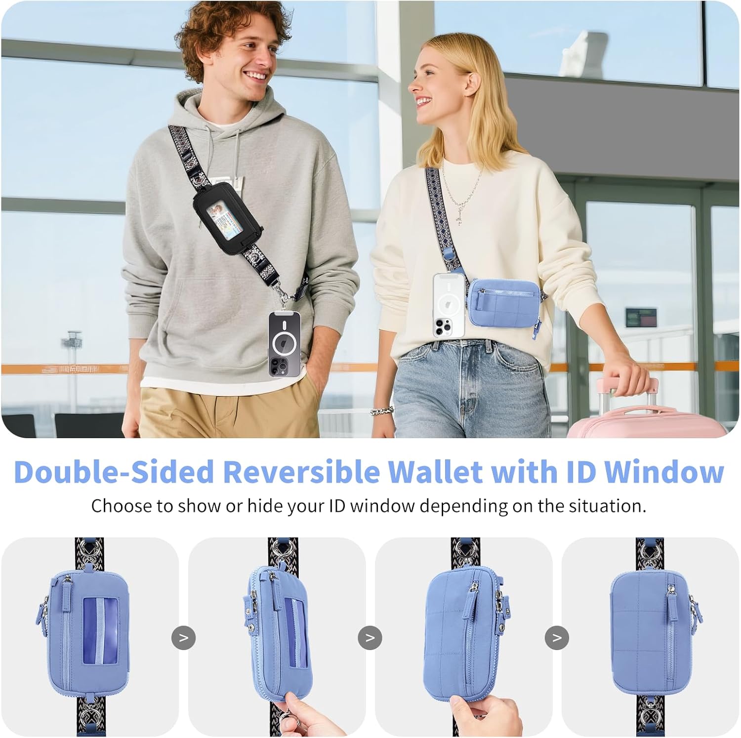 Clip and Go Strap for Phone with Wallet Crossbody Phone Lanyard with Anti-Theft Zipper Pouch Detachable Quilted Wrist Wallet with RFID and ID Window for Daily Travel. - Image 5