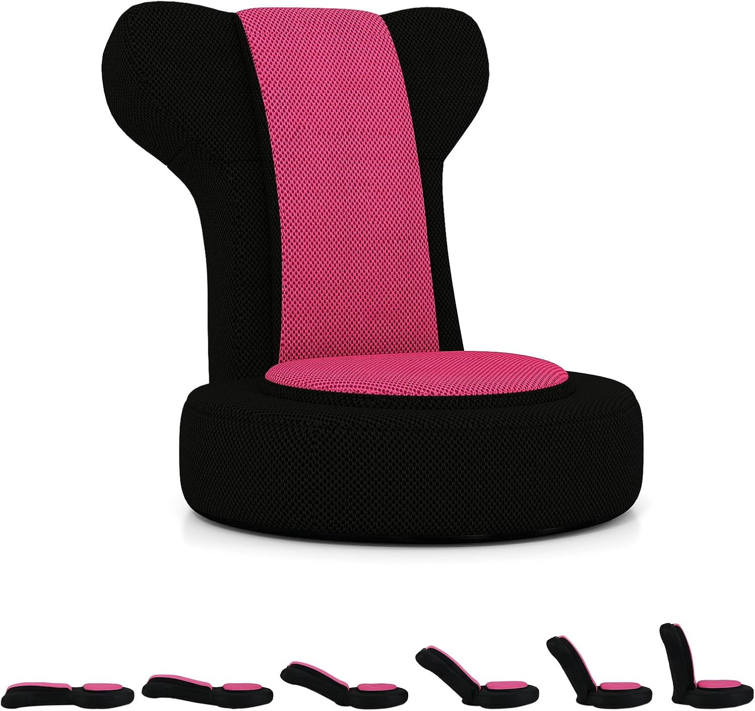 Giantex Floor Chair for Adults, Floor Gaming Chair with 5-Level Adjustable Backrest and 14 Headrest Positions, Breathable Mesh Cover, Seating Lounge Chair for Reading, Meditation, Watching TV (Pink)