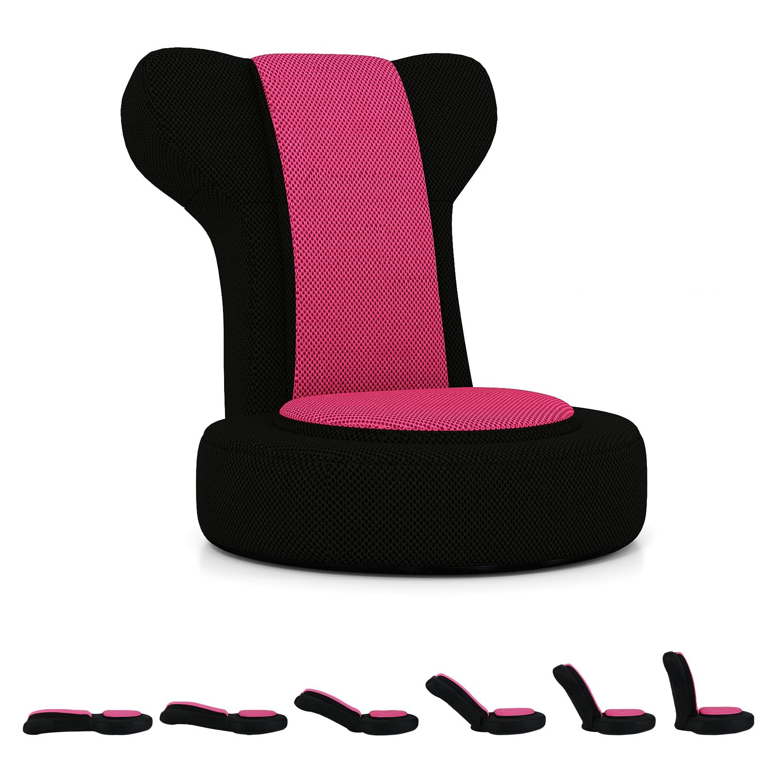 RELAX4LIFE Bodenstuhl, Bodensessel mit Liegefunktion, Bodensofa mit 5-Fach Verstellbarer Rückenlehne, Bodensitz zum Fernsehen Lesen Spielen, Meditationsstuhl Lazy Sofa gepolstert (Rosa)