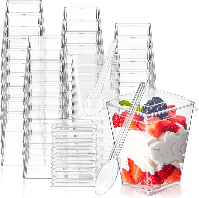 TOFLEN 50 Pack 5 oz Mini Dessert Cups with Lids and Spoons