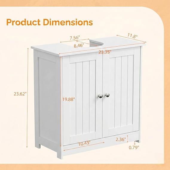 Bonnlo Pedestal Sink Storage Cabinet with 2 Doors Traditional Under Sink Cabinet Bathroom Space Saver Organizer with Adjustable Shelf White 23 5/8 W x 11 7/16 D x 23 5/8 H
