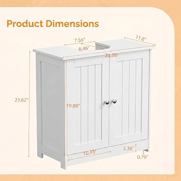 Bonnlo Pedestal Sink Storage Cabinet with 2 Doors Traditional Under Sink Cabinet Bathroom Space Saver Organizer with Adjustable Shelf White 23 5/8 W x 11 7/16 D x 23 5/8 H
