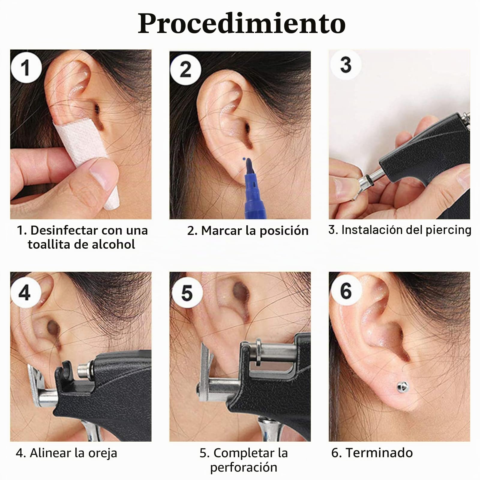 Pistola Perforadora de Orejas con 98 Pendientes y 6 Taladros, Máquina para Poner Pendientes