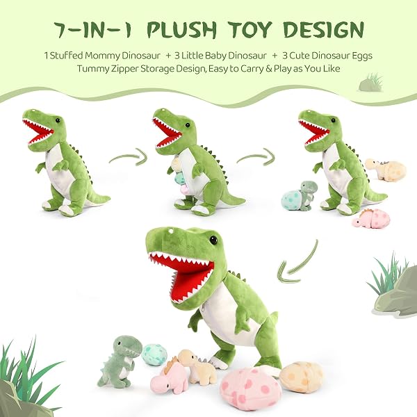 MorisMos T Rex Dinosaur Soft Toy with Babies in Eggs, Lifelike Tyrannosaurus Rex Dino Teddy Stuffed Animal Plush Cuddly, Perfect Presents for Boys Girls Kids Birthday Party Decorations 58cm - 4