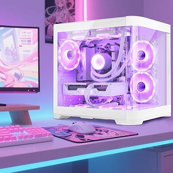 Poseidon Gaming PC Desktop - GeForce RTX 5060 - AMD Ryzen 5 9600X 6-Core 3.9GHz - 32GB DDR5 RAM - 1TB PCIe +2TB SATA SSD - PSU 650W - ARGB Fans with Software - Win 11 - White