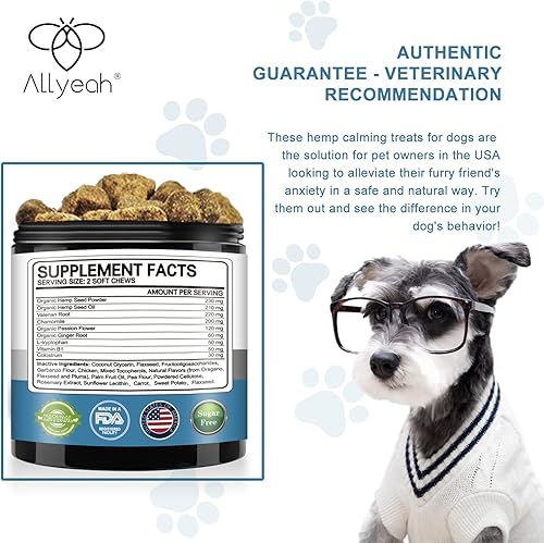 Miniatura 6 de Masticables calmantes de cáñamo para perros, golosinas calmantes para perros, alivio de la ansiedad, ingrediente natural, tranquilizante, ladridos