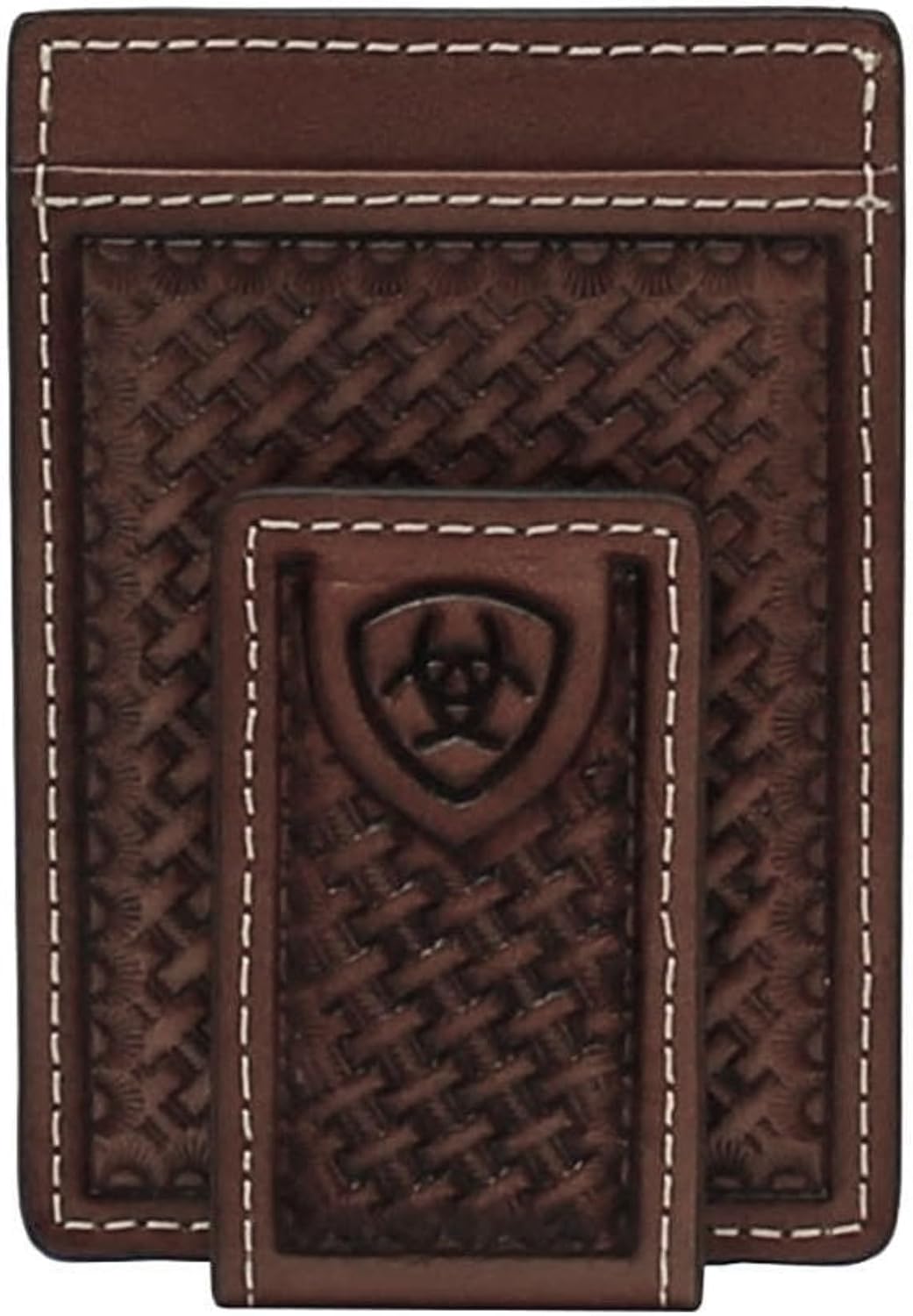 ARIAT Men's Basketweave Embossed Leather Money Clip Wallet