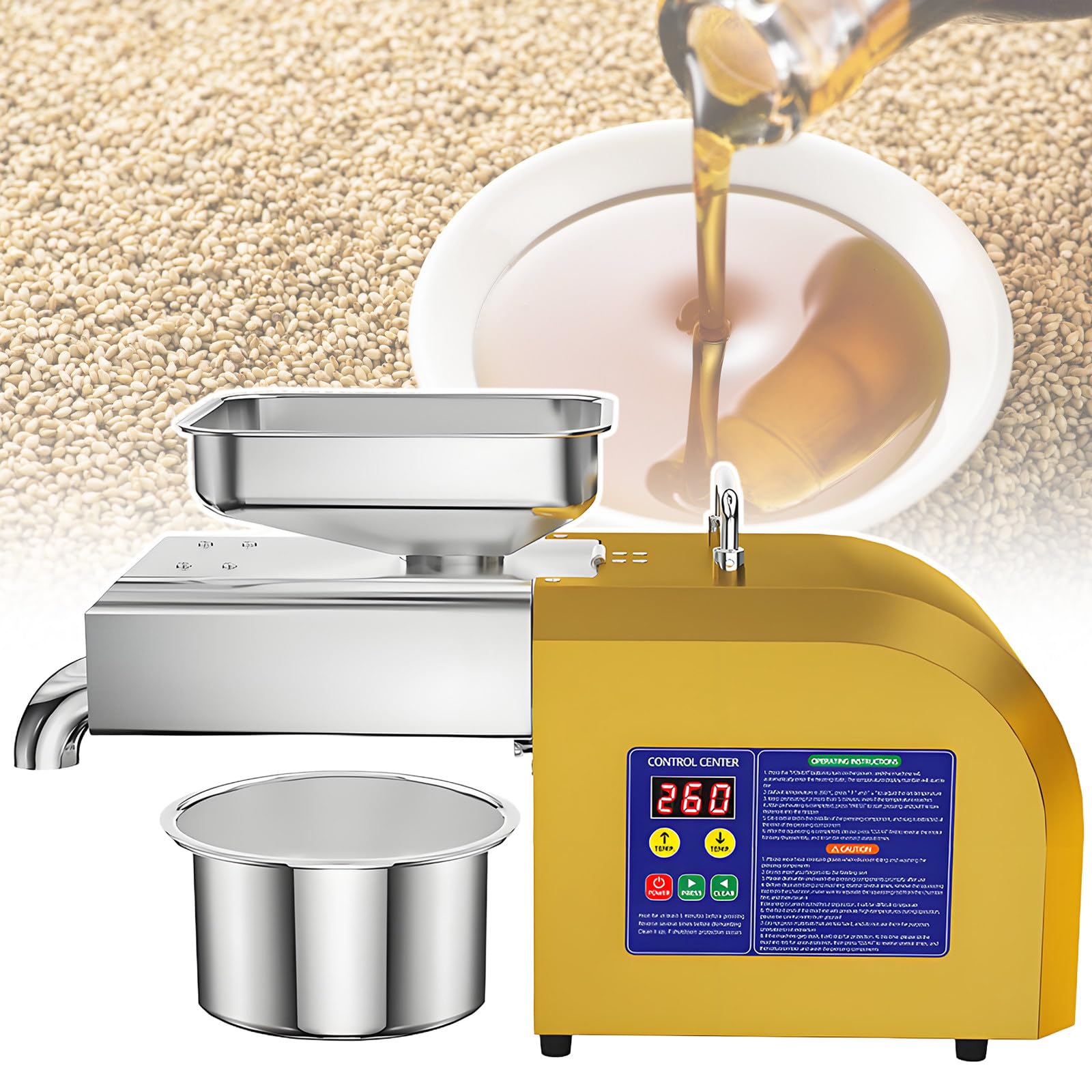 Professionelle SojaöLpresse FüR WeißEs/Schwarzes SesamöL, 6 Kg/H Bis 9 Kg/H, Edelstahl, Hohe Leistung, 40–300 °C Einstellbar 9kg/h