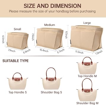 OPPOSHE Longchamp Le Pliage için Çanta Düzenleyici Ekleme, Premium Keçe Uzun Şampiyon Çanta Kadın El Çantası, 9 Bölmeli Bez Düzenleyici Ekleme (Büyük, Bej)
