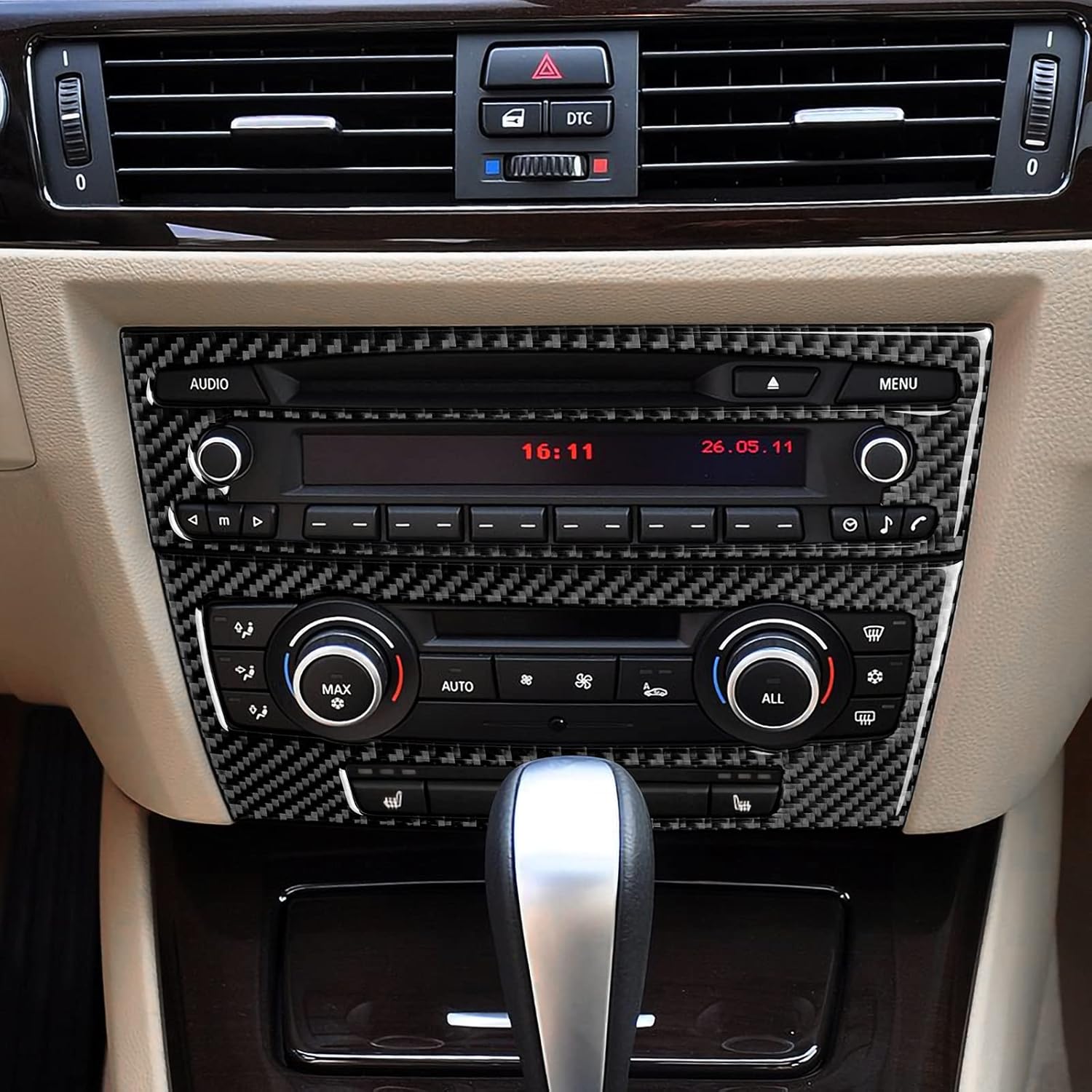 Car CD Panel Sticker Carbon Fiber Decal Trim Cover fits for BMW E90 E92 E93 2005 2006 2007 2008 2009 2010 2011 2012 Interior Accessories (Style D)